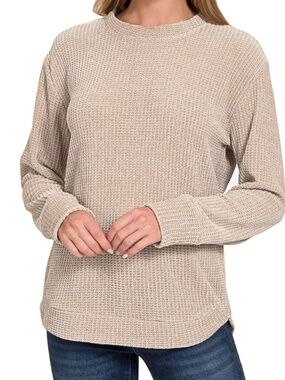 291 - Chenille Waffle Knit Sweater in Mocha